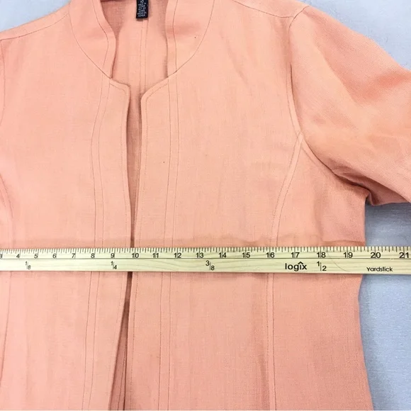 Linda Allard Ellen Tracy Linen Jacket Women's Size 10 Open Front Lined  Salmon - Picture 12 of 13
